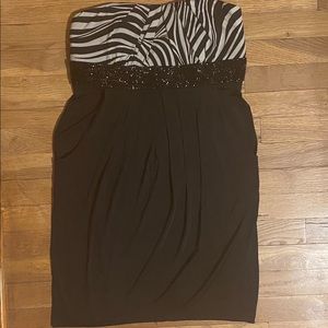 EUC Sequin Hearts black and zebra strapless dress
